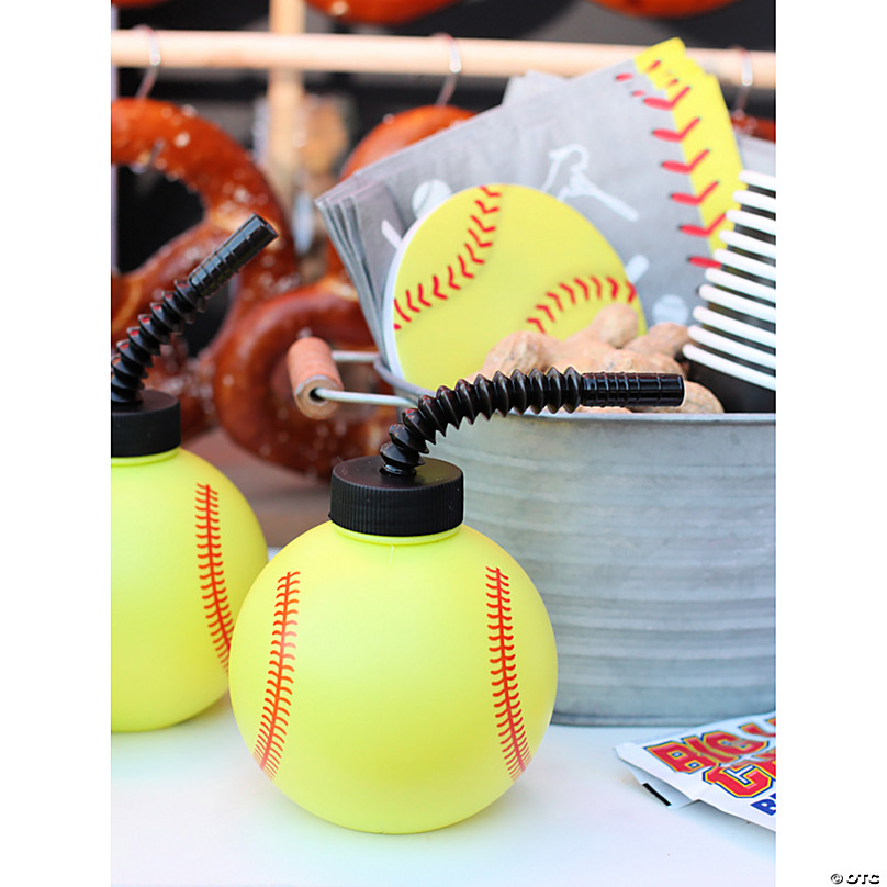 Baseball BPA-Free Plastic Cups with Lids & Straws - 8 Ct.