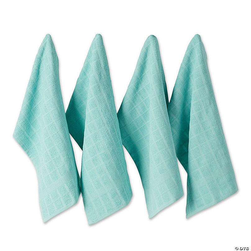 Dish Towels 100 Percent Cotton | Set of 4 for Drying and Kitchen Use  (Seafoam Blue-Green)