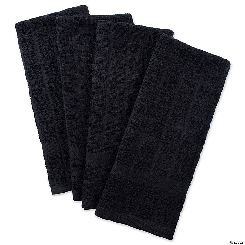 Wrapables 100% Cotton Kitchen Dish Towels (Set of 3), Black, 3