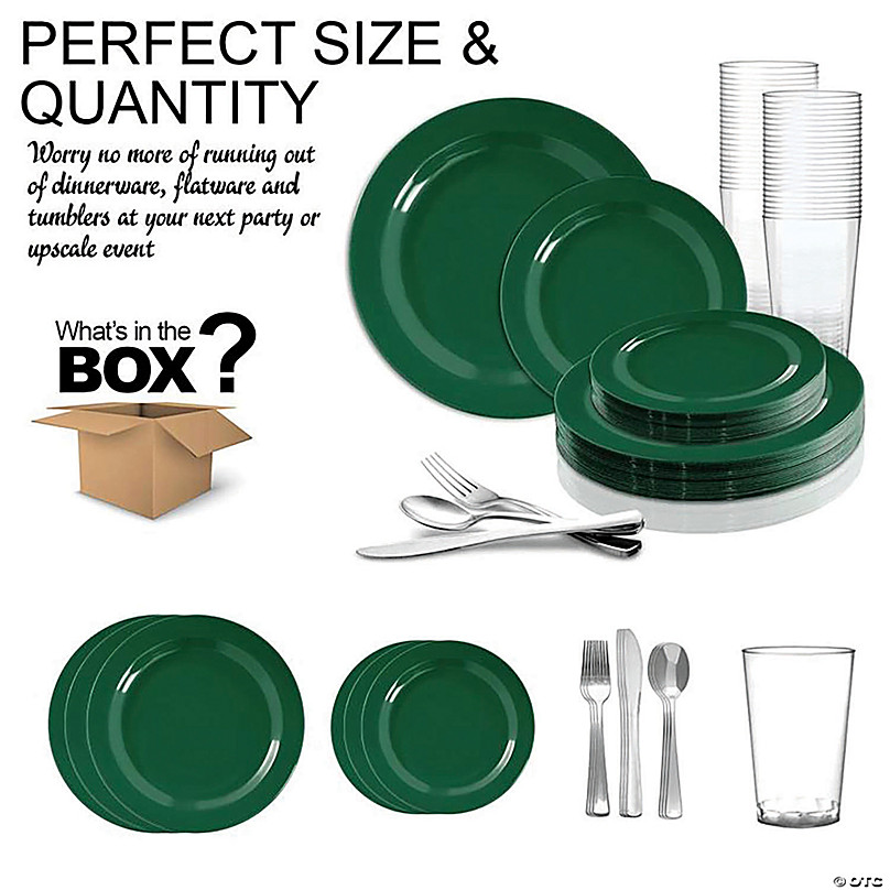 Plastic Plates - Green Round Dinnerware Set
