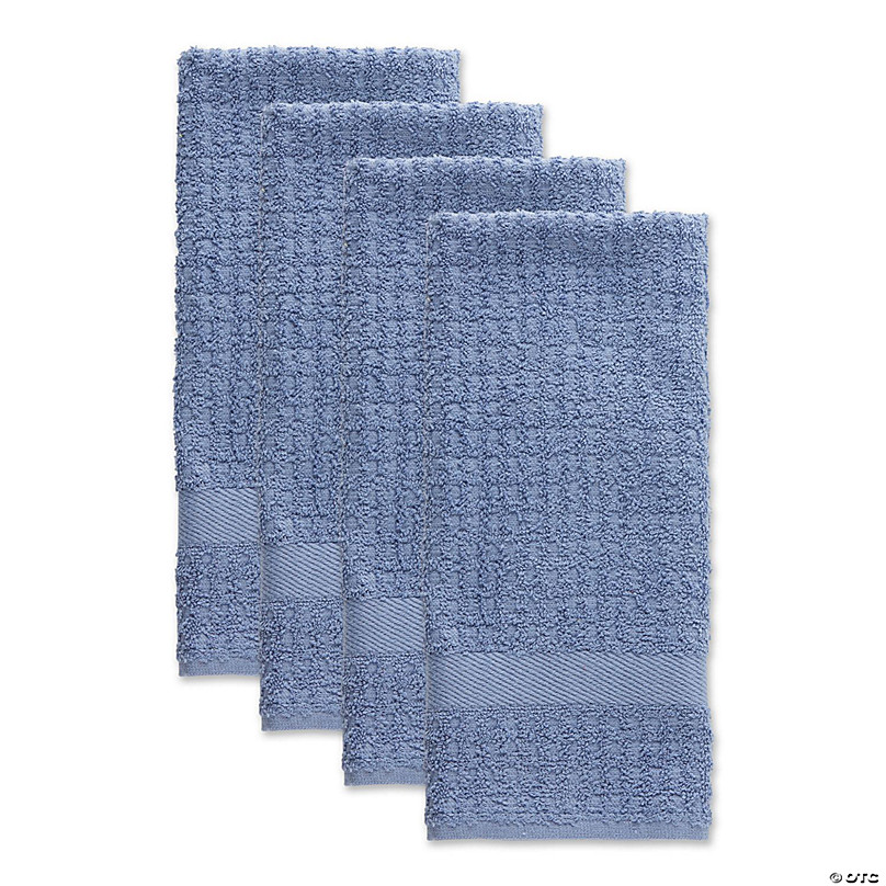 Set of 4 Solid Vintage Stonewash Blue Waffle Terry Dish Towel, 26