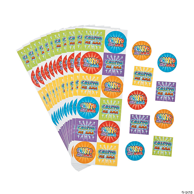 Spanish Christian Stickers for Kids | 2 Inch Jesus Bible Verse Stickers | 8  Designs Scripture Faith Quotes Labels for Church,Sunday School (80pcs)