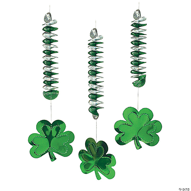 3 St Patricks Day hanging swirls party decorations long hanging Argyle Shamrocks