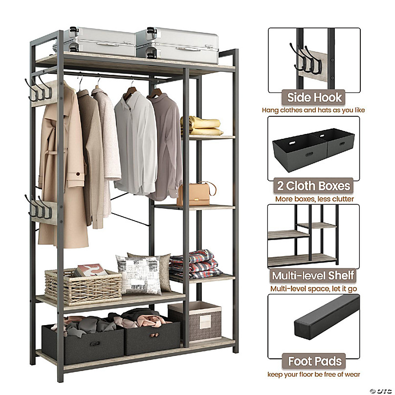 https://s7.orientaltrading.com/is/image/OrientalTrading/FXBanner_808/standing-closet-organizer-with-storage-box-and-side-hook-portable-garment-rack-with-6-shelves-and-hanging-rod-hanging-closet-shelves~14375990-a01.jpg