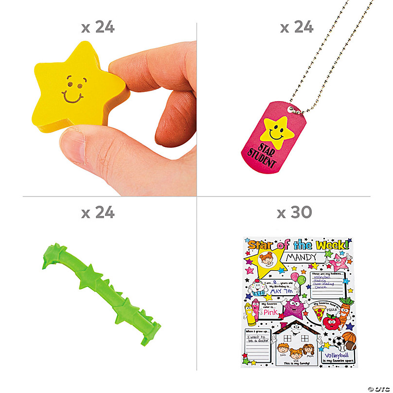 Smile Face Star Erasers - 24 Pc.