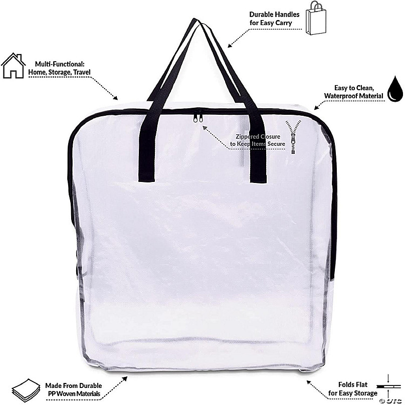 Zenpac Packing Bags for Moving – 6 Pack Clear Zippered Storage Bags with Handles, Plastic Storage Totes for Clothes, Linens, Pillows, Large Storage