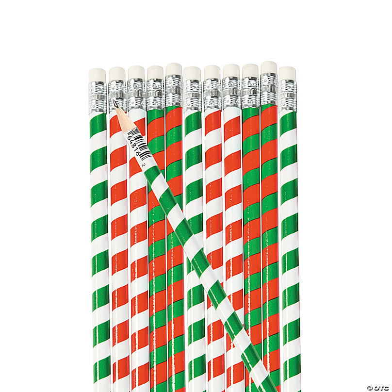 Striped Candy Cane Pencils - 24 Pc.