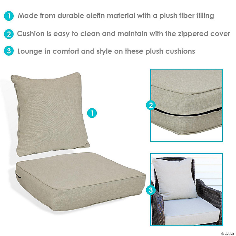 Set of 2 Beige Outdoor Indoor Armchair Cushions,Replacement Cushions for Patio Furniture Deep Seat Patio Seat and Back Cushions 