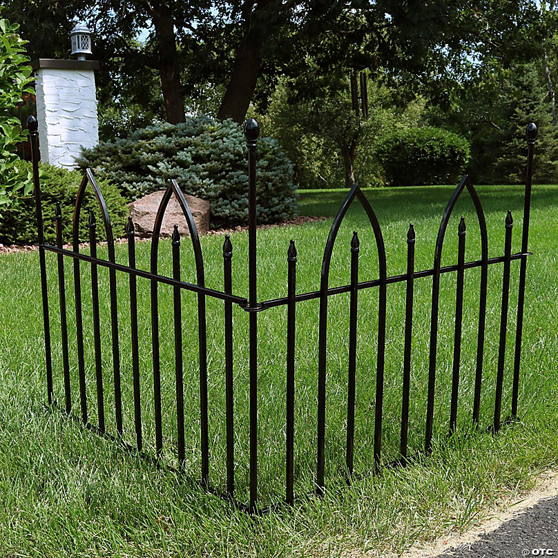 Sunnydaze Outdoor Lawn and Garden Metal Gothic Arch Style Decorative Border  Fence Panel Set - 6' - Black - 2pk