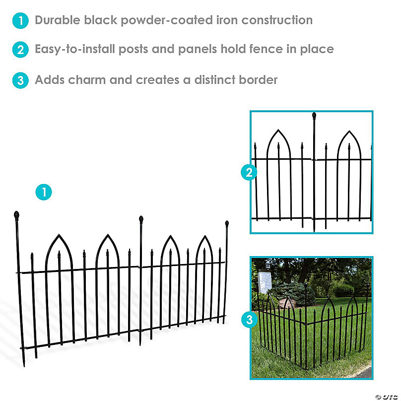 Sunnydaze Outdoor Lawn and Garden Metal Gothic Arch Style Decorative Border  Fence Panel Set - 6' - Black - 2pk