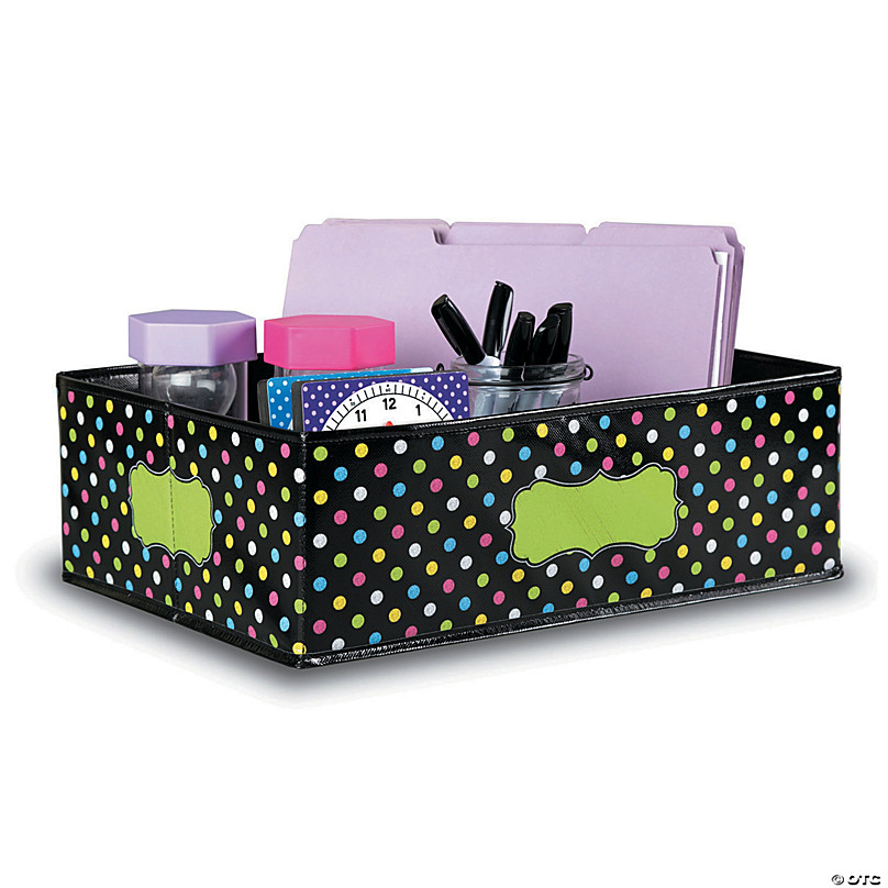 Teacher Created Resources Black Polka Dots Small Storage Bin Plastic