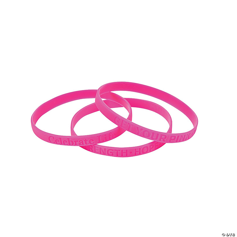 Thin Pink Ribbon Rubber Bracelets - 24 Pc.