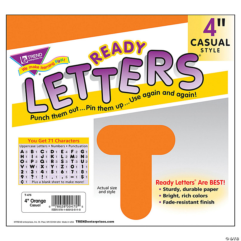 TREND Orange 4 Casual Uppercase Ready Letters, 6 Packs