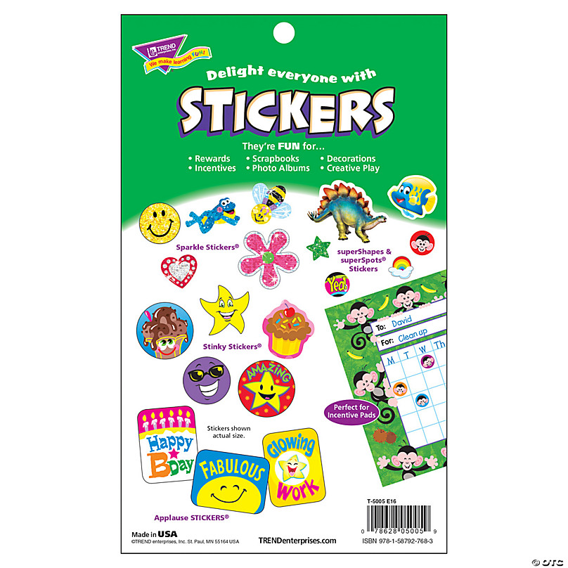 TREND Sparkly Stars, Hearts, & Smiles Sticker Pad, 336 Stickers