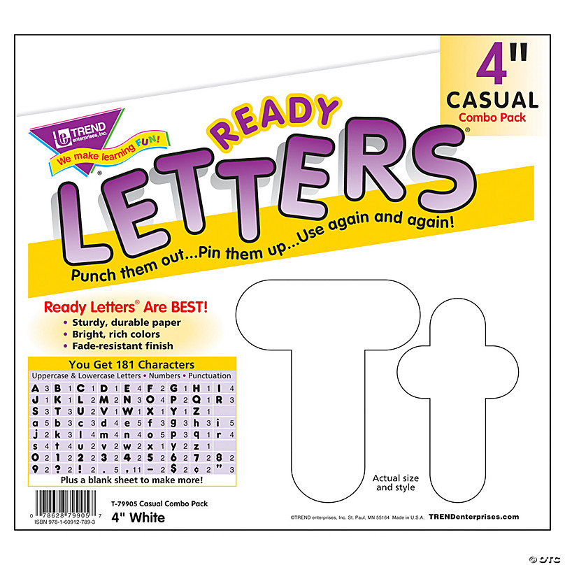 Trend Black 4-Inch Casual Uppercase/Lowercase Combo Pack Ready Letters , 182 per Pack, 3 Packs