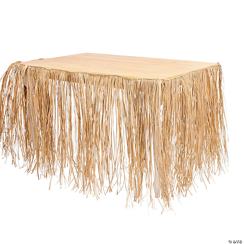 NSSONBEN 9ft Hawaiian Luau Grass Table Skirt for Party Table Raffia Table Skirt Hula Decorations Champagne 