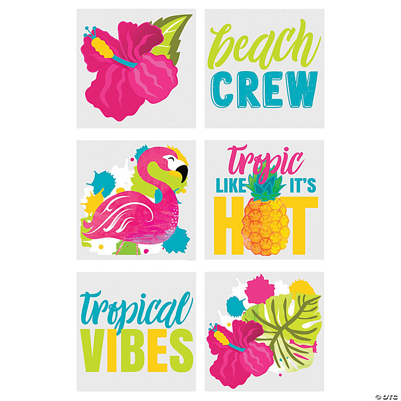 Assorted 36 Styles Elcoho 108 Pieces Hawaiian Luau Hibiscus Temporary Tattoos Tropical Tattoos Hawaiian Pattern Tattoos for Party Decorations Supplies 