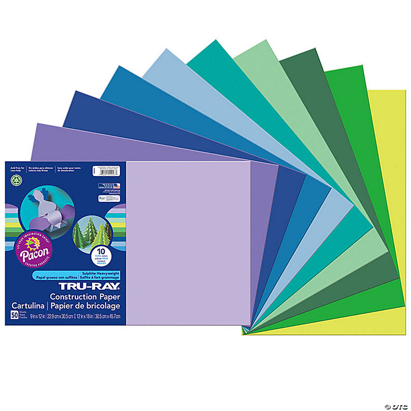 Construction Paper, Cool Assorted, 12 X 18, 50 Sheets Per Pack, 3 Packs