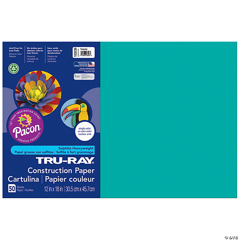 Tru-Ray Construction Paper, Turquoise, 12 x 18, 50 Sheets Per Pack, 5 Packs