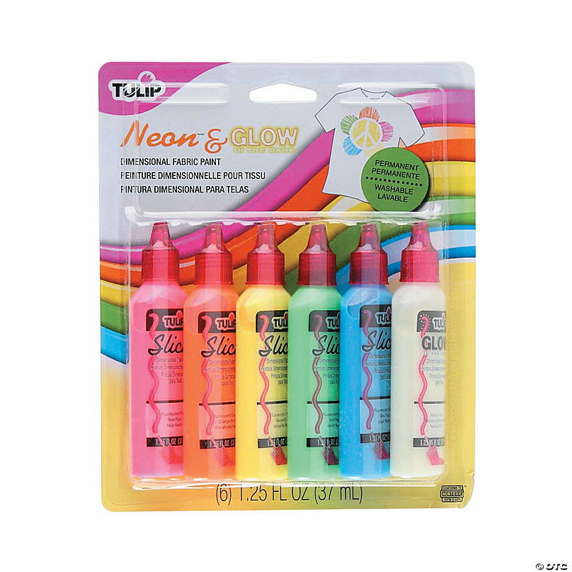 Tulip® Neon & Glow-in-the-Dark Assorted Colors Dimensional Fabric Paint -  Set of 6