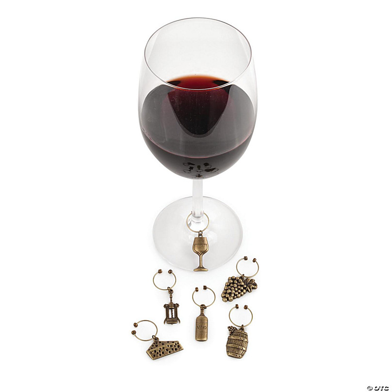 Twine Antiqued Farmhouse Decor Wine Charms & Drink Markers for Wine Glasses  