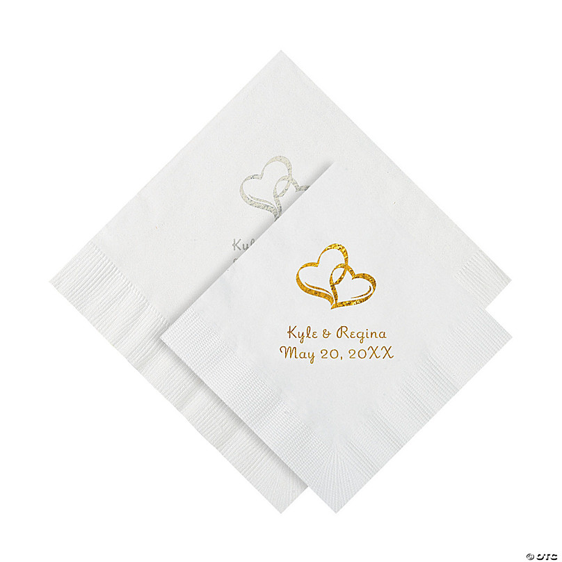 100 Double Hearts Personalized Wedding Cocktail Napkins 