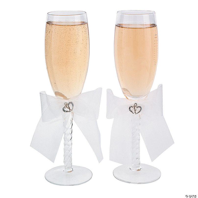 Silver Hearts Champagne Toasting Flutes Wedding Accessories Set of 2 