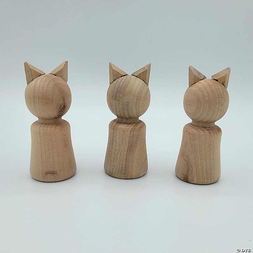 Unfinished Wood Cat Peg Dolls, Makes 3