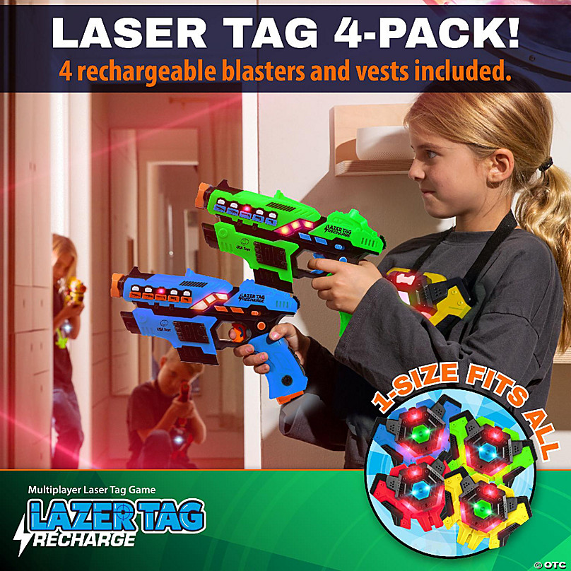 VATOS Rechargeable Laser Tag Set - 4 Infrared Guns with Vests, LED Lights,  Tactile Vibrations, and USB Charger for Kids and Adults