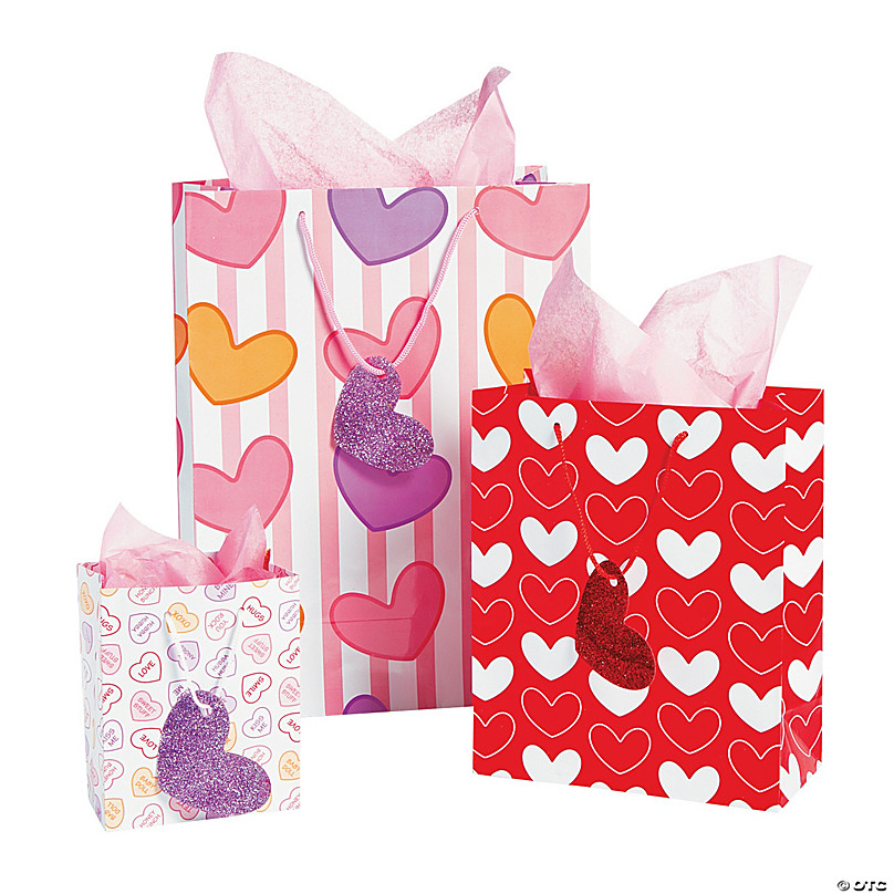 Valentines Day Candy Heart Gift Bag with Tag 7 x 9 x 4 inch 