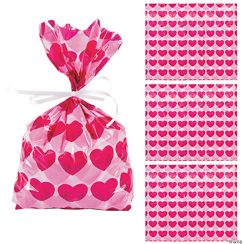 Heart Print Valentine's Day Party Mini Favor Bags Cello Treat Sacks 