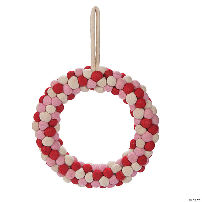 Valentine's Day Pom Pom Garland- 100% Wool, Pink & Red