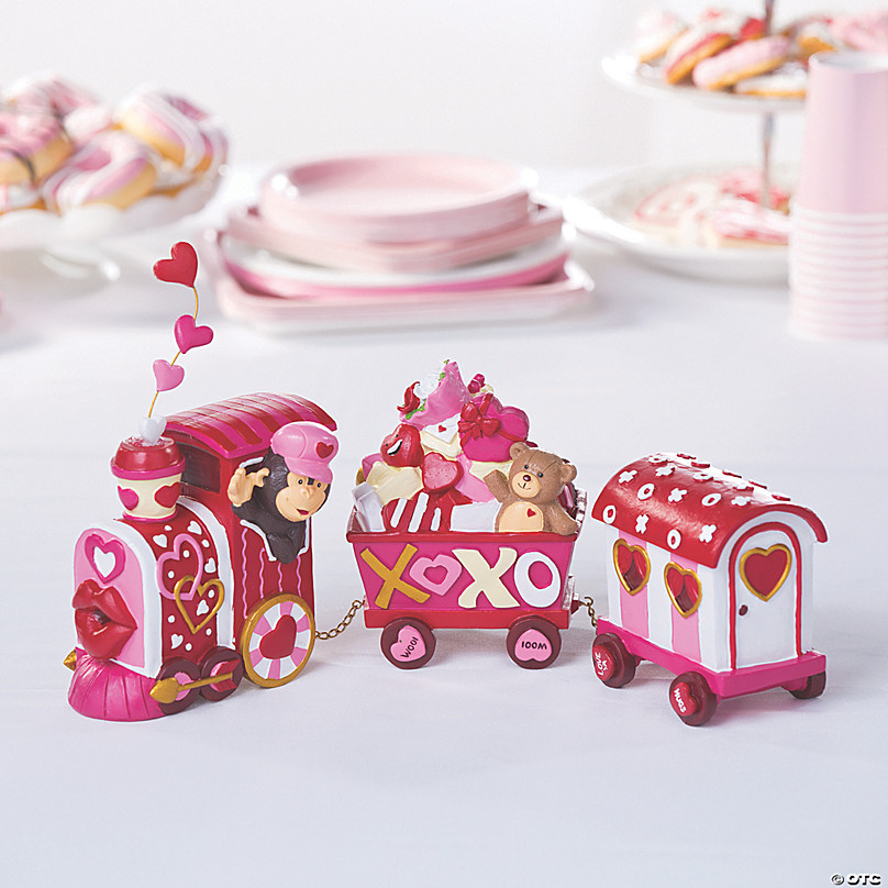 Cute 3 Piece Set Valentine Tabletop Love Express Train Valentine's Day Home Decor and Centerpieces 