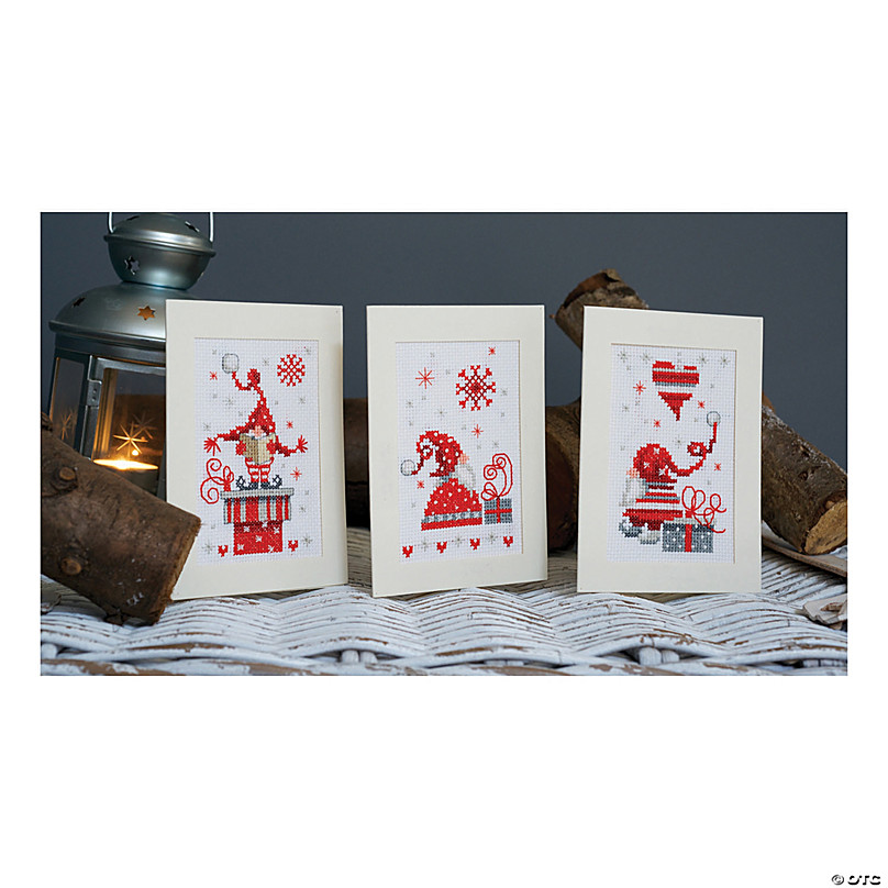 Multi-Colour Cotton 10.5 x 15 x 0.3 cm Vervaco Christmas Gnomes Greeting Card Kit 