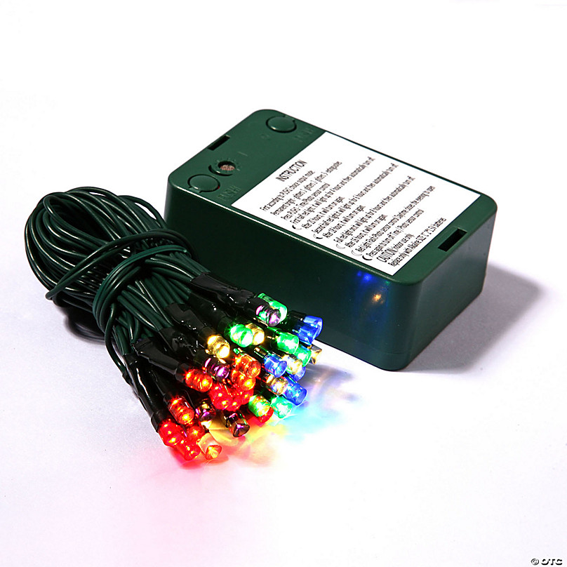 50 LED Battery Operated Lights Multi Green Wire