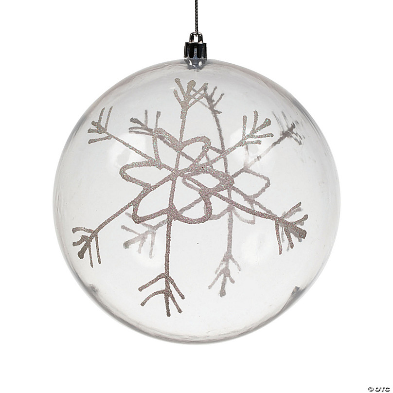 Six Glittering White Snowflake German Wooden Ornaments