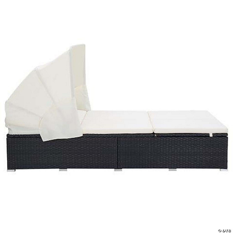 vidaXL 2-Person Sunbed with Cushion Gray Poly Rattan