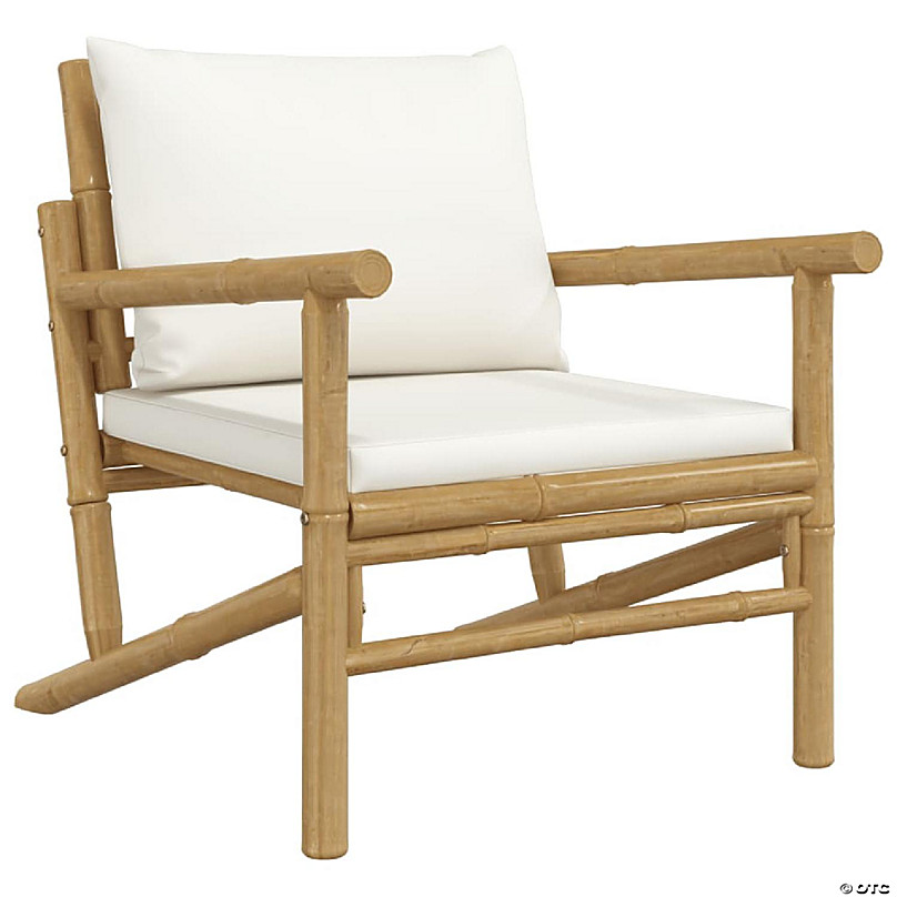 vidaXL Patio Footrest with Cream White Cushion Bamboo