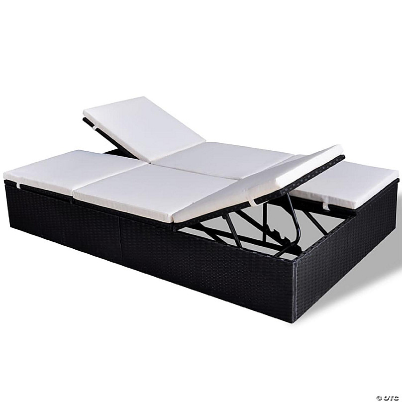 vidaXL 2-Person Sunbed with Cushion Gray Poly Rattan