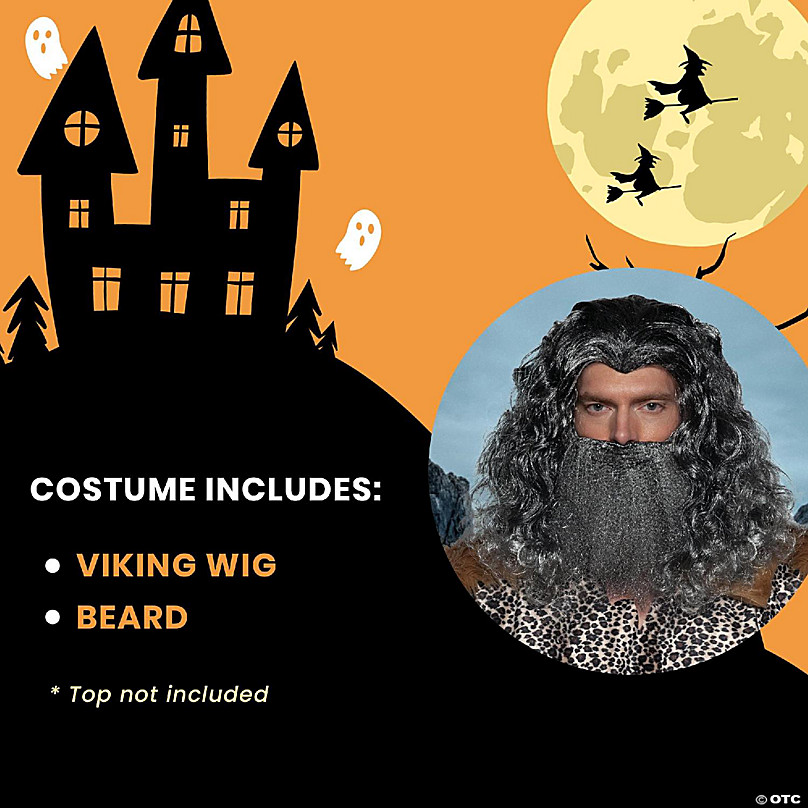 Viking Wig Beard Adult Costume Set Grey Oriental Trading