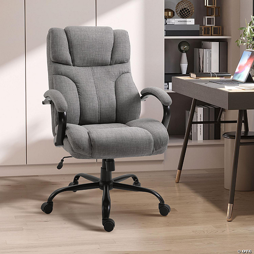 Vinsetto Reclining Office Chair Swivel Chair Footrest Linen-Feel Light Grey