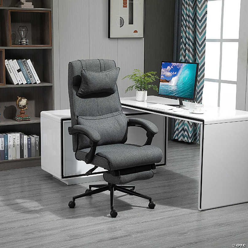 Vinsetto Executive Linen Feel Fabric Office Chair High Back Swivel Task  Chair with Adjustable Height Upholstered Retractable Footrest Headrest and  Padded Armrest Dark Grey