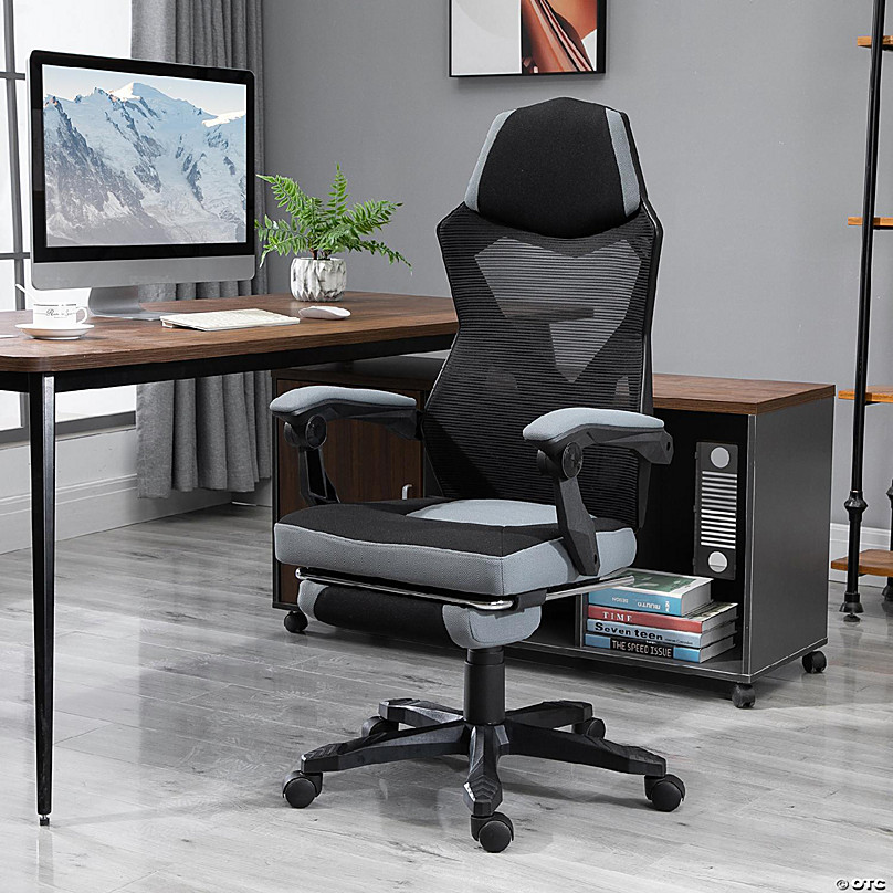 Vinsetto Swivel Reclining Office Chair with Ergonomic with Footrest, Grey