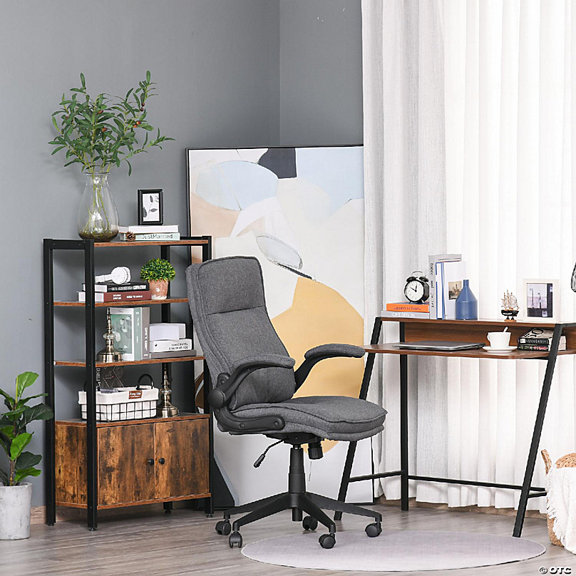 Vinsetto Ergonomic Office Chair Swivel High Back Computer Desk Chair with  Adjustable Height Flip Up Armrest Comfy Thick Padded Cushions Wheels Grey