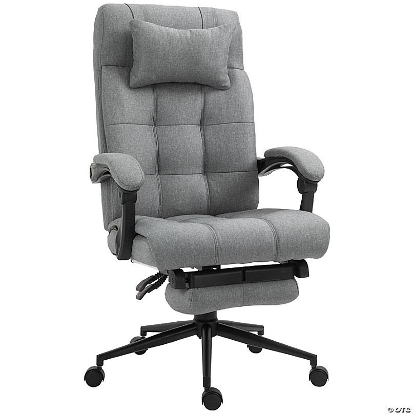 Vinsetto Reclining Office Chair Swivel Chair Footrest Linen-Feel Light Grey