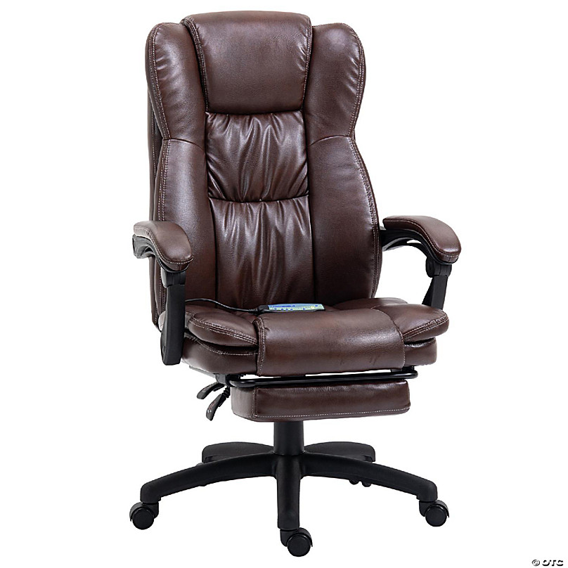 Executive Chair, High Back Leather Desk Chair w/ Retractable Footrest - Brown