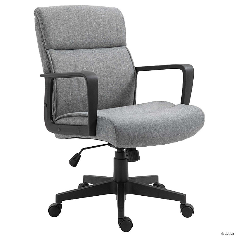 Vinsetto Reclining Office Chair Swivel Chair Footrest Linen-Feel Light Grey