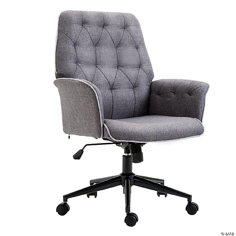 Wide Seat Armless Rolling Desk Chair Modern Tufted Adjustable Swivel Fabric  Home Office Adjustable Swivel Chair with Wheels No Arms (Grey)