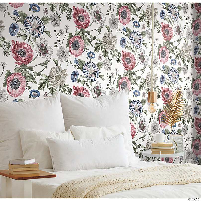 Vintage Poppy Peel & Stick Wallpaper - Pink