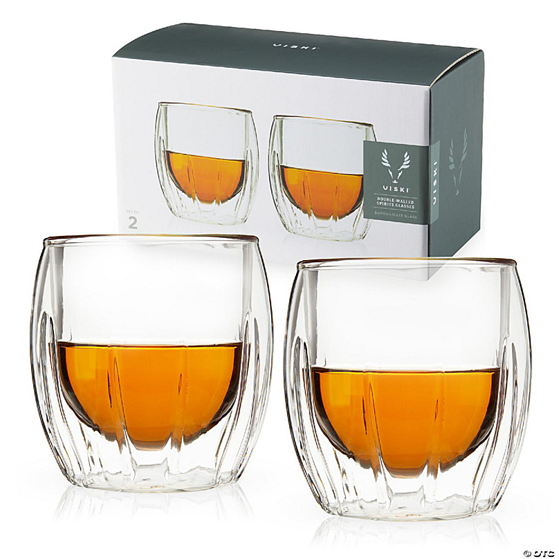 Viski Admiral Whiskey Gift Set - Crystal Whiskey Glasses with Ice Spheres  in Wooden Gift Box - Dishwasher Safe Rocks Glasses 9 Oz Set of 8